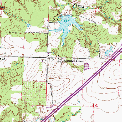 Topographic Map of Allman Cemetery, IL