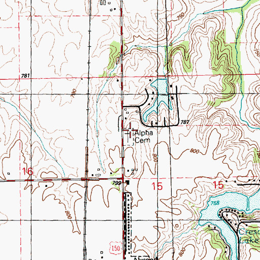 Topographic Map of Alpha Cemetery, IL