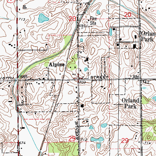 Topographic Map of Alpine, IL