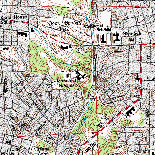 Topographic Map of Alton Memorial Hospital, IL