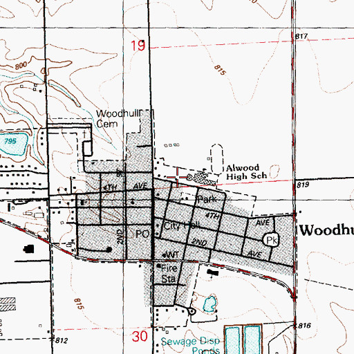 Topographic Map of Alwood High School, IL
