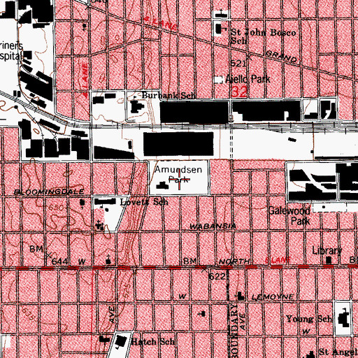 Topographic Map of Amundsen Park, IL