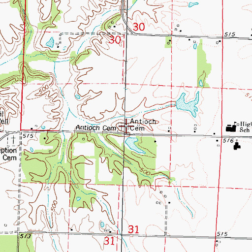 Topographic Map of Antioch Cemetery, IL