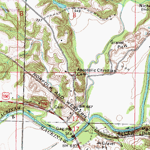 Topographic Map of Dells Apostolic Christian Cemetery, IL