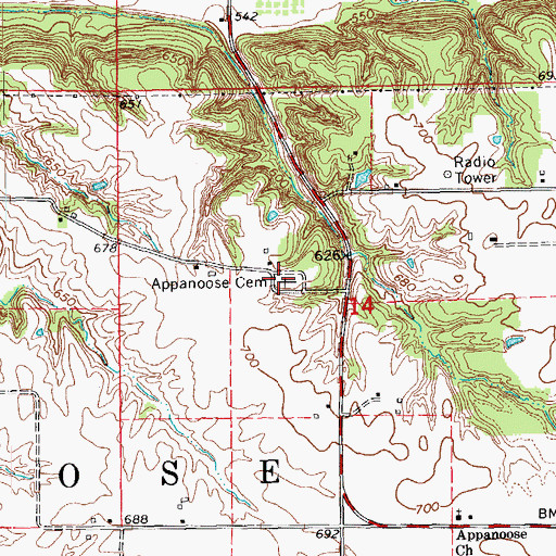 Topographic Map of Appanoose Cemetery, IL