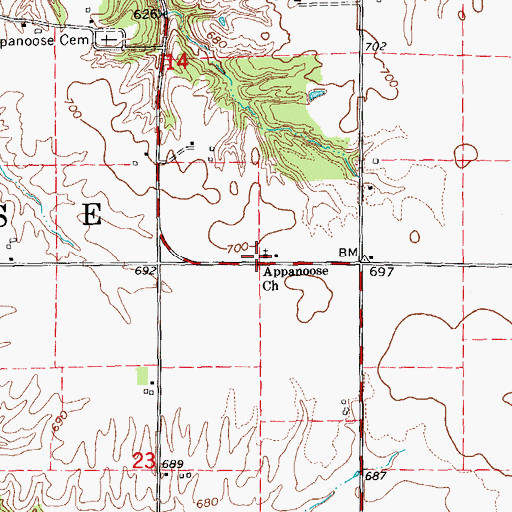 Topographic Map of Appanoose Church, IL