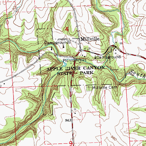 Topographic Map of Apple River Canyon State Park, IL