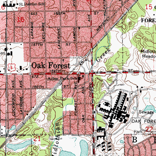 Topographic Map of Arbor Park Middle School, IL