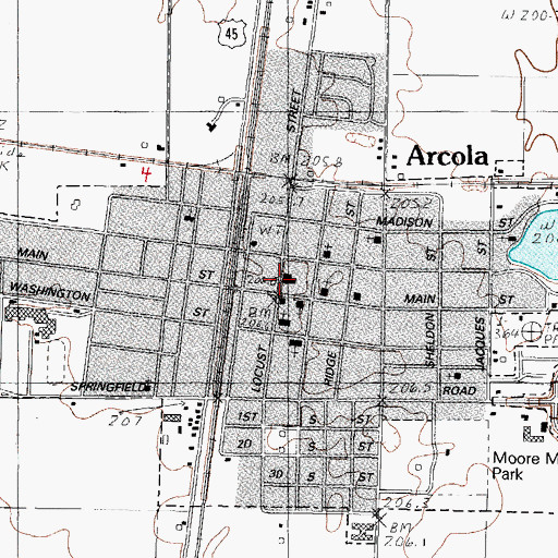 Topographic Map of Arcola, IL