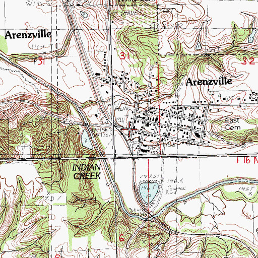 Topographic Map of Arenzville, IL