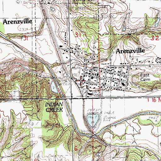 Topographic Map of Arenzville, IL