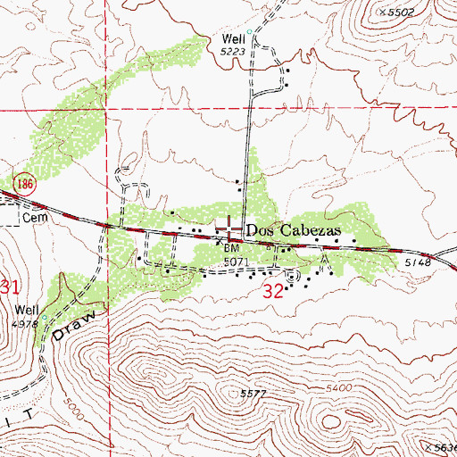 Topographic Map of Dos Cabezas, AZ