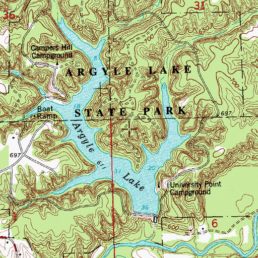 Topographic Map of Argyle Lake State Park, IL