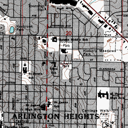 Topographic Map of Arlington Greens Park, IL