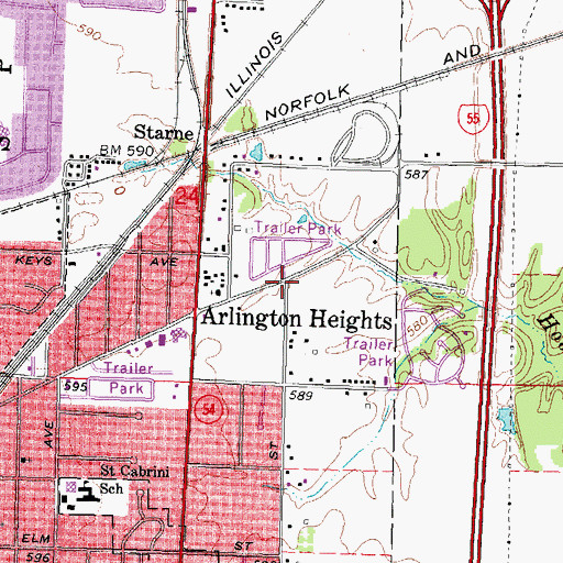 Topographic Map of Arlington Heights, IL
