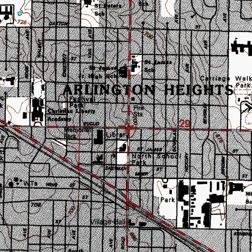 Topographic Map of Arlington Heights, IL