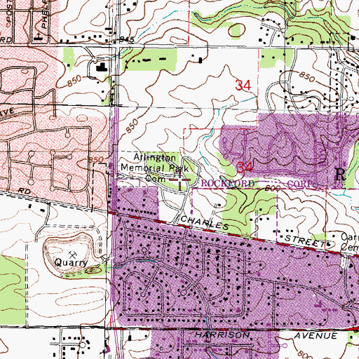 Topographic Map of Arlington Memorial Park Cemetery, IL