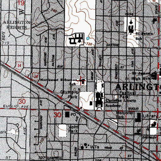 Topographic Map of Arlington Ridge School, IL