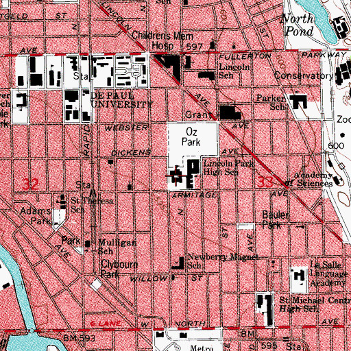 Topographic Map of Arnold School, IL
