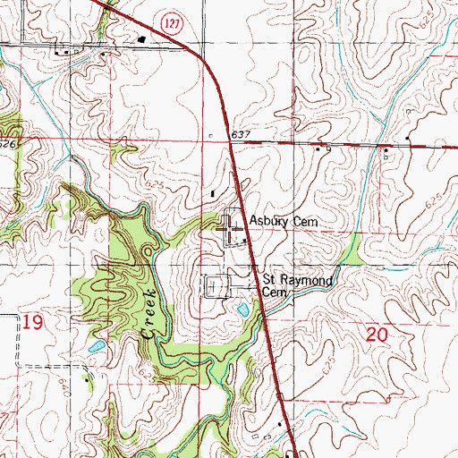 Topographic Map of Asbury Cemetery, IL