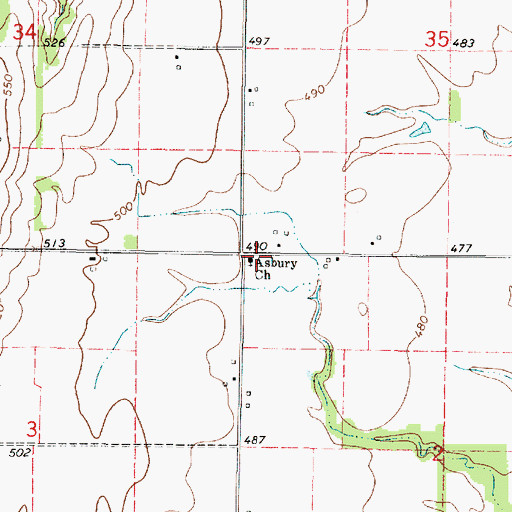 Topographic Map of Asbury Church, IL