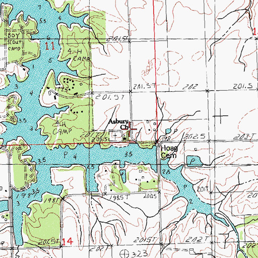 Topographic Map of Asbury Church, IL