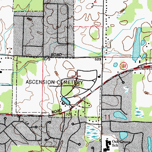 Topographic Map of Ascension Catholic Cemetery and Mausoleums, IL