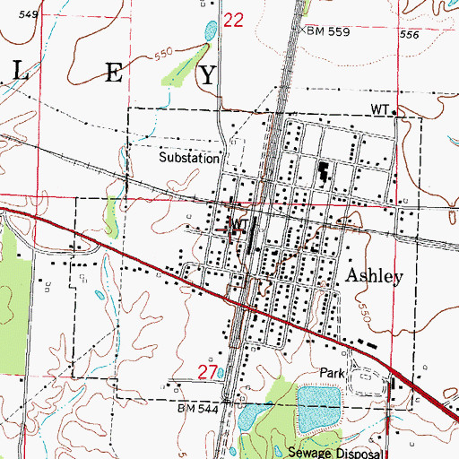 Topographic Map of Ashley, IL