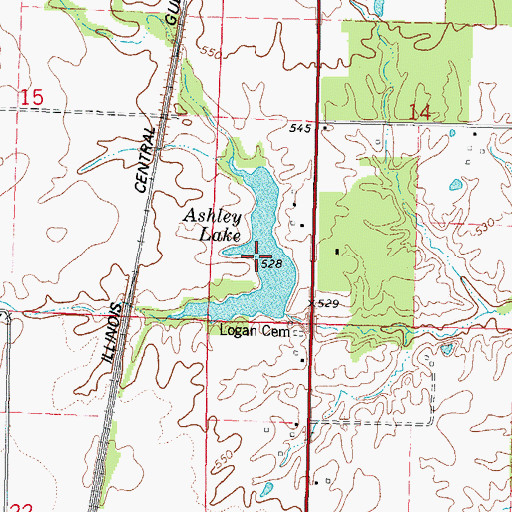 Topographic Map of Ashley Lake, IL