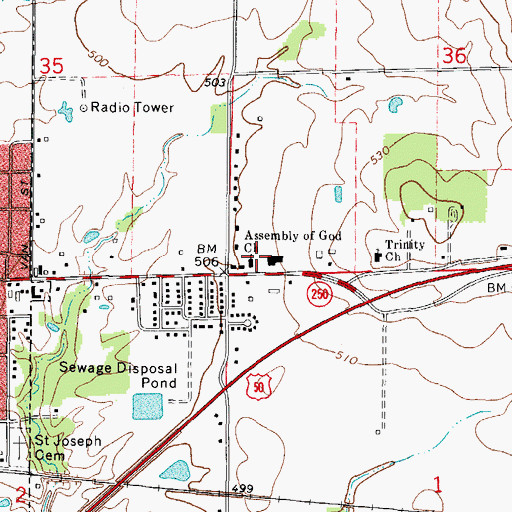 Topographic Map of First Assembly of God Church, IL