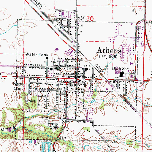 Topographic Map of Athens, IL