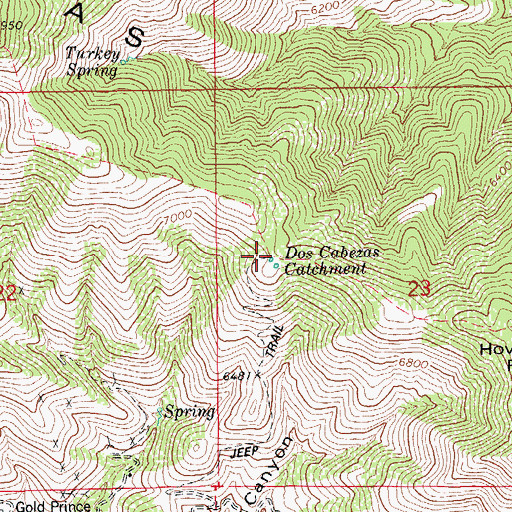 Topographic Map of Dos Cabezas Catchment, AZ