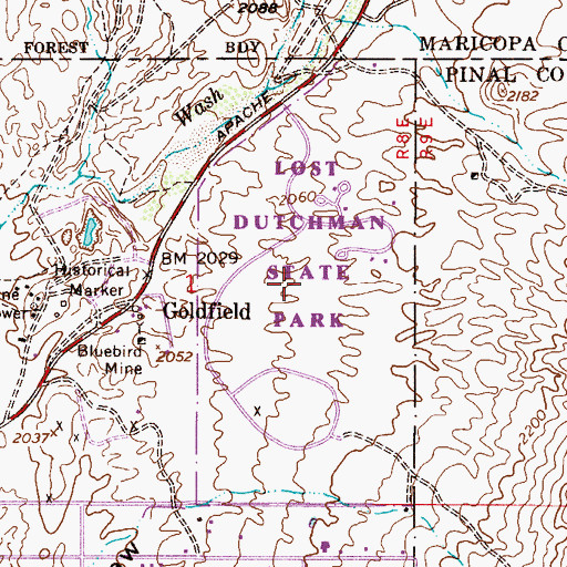 Topographic Map of Lost Dutchman State Park, AZ