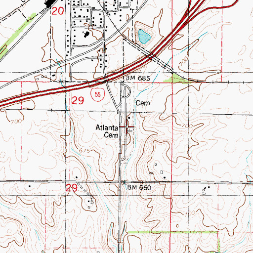 Topographic Map of Atlanta Cemetery, IL