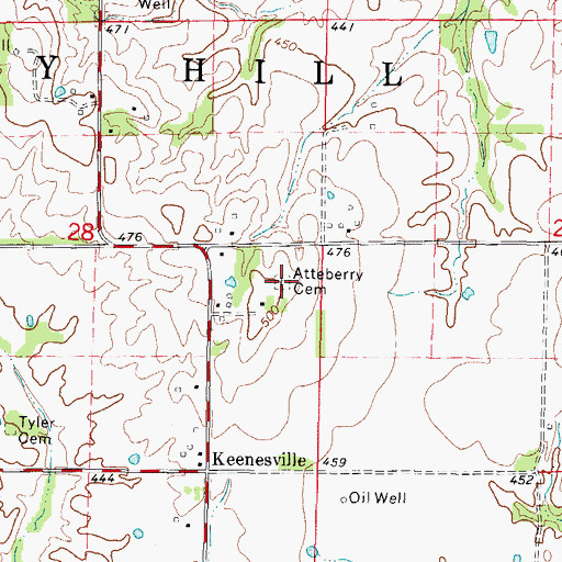 Topographic Map of Atteberry Cemetery, IL