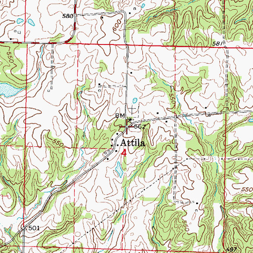 Topographic Map of Attila, IL