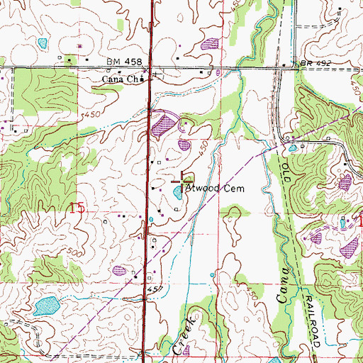 Topographic Map of Atwood Cemetery, IL