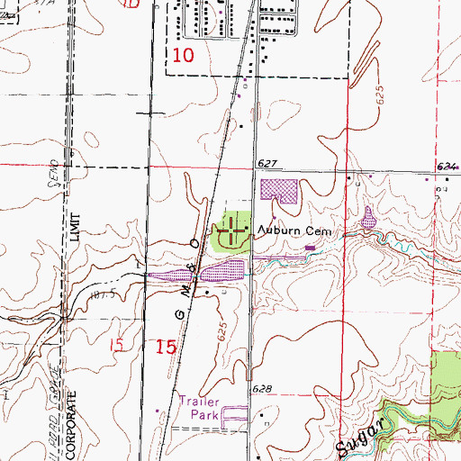 Topographic Map of Auburn Cemetery, IL