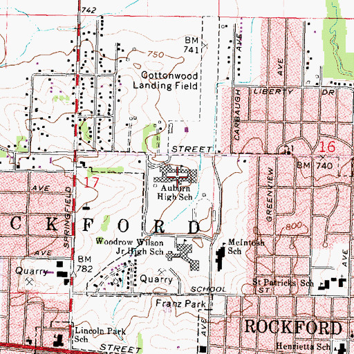 Topographic Map of Auburn High School, IL