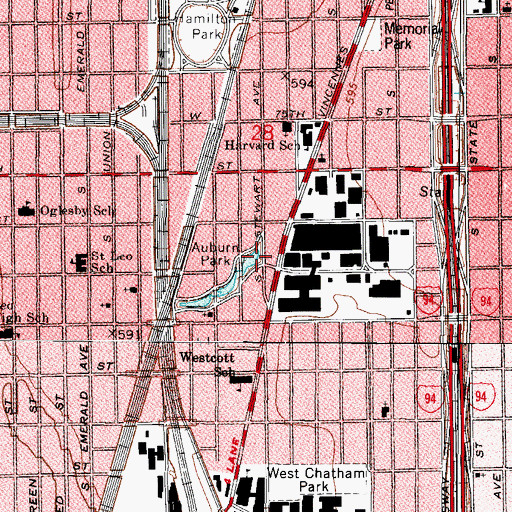 Topographic Map of Auburn Park, IL