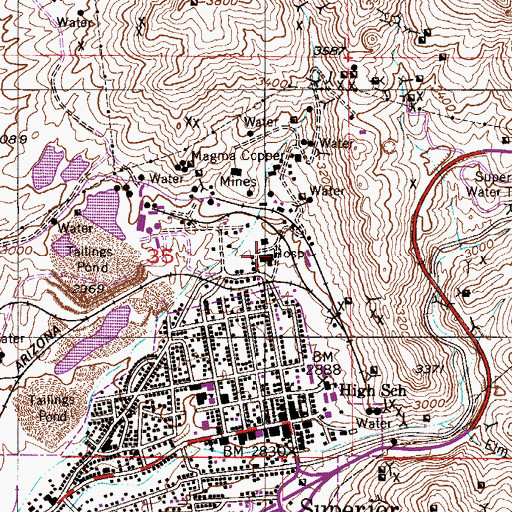 Topographic Map of Magma Hospital, AZ