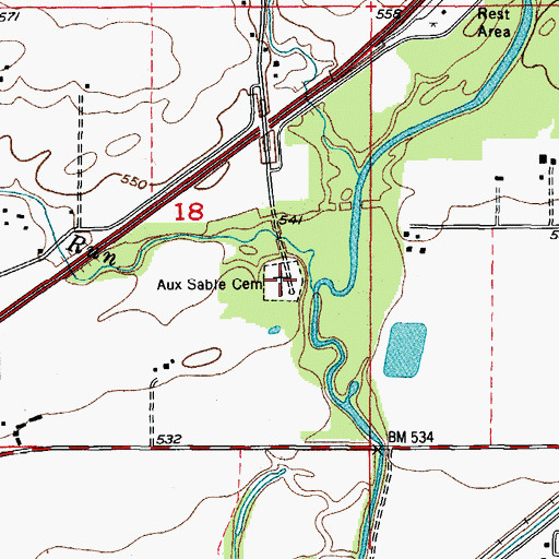 Topographic Map of Aux Sable Cemetery, IL
