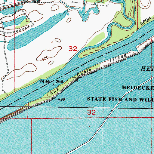 Topographic Map of Aux Sable Island, IL
