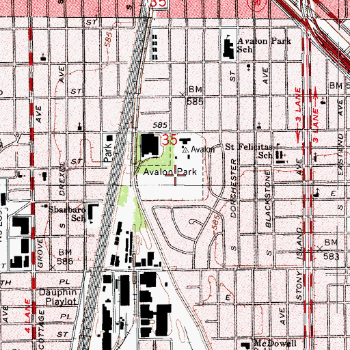 Topographic Map of Avalon Park, IL