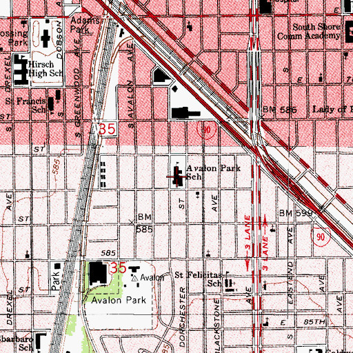 Topographic Map of Avalon Park School, IL