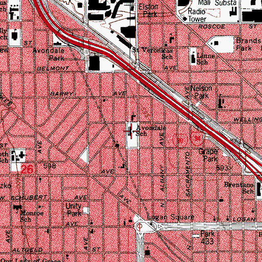 Topographic Map of Avondale Elementary School, IL