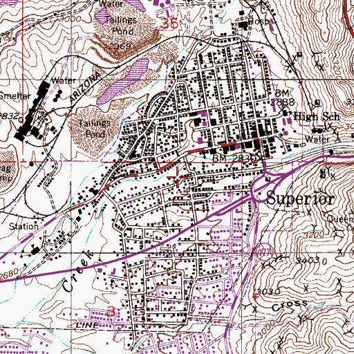 Topographic Map of Magma Tailings Dam Numbers Three and Four, AZ