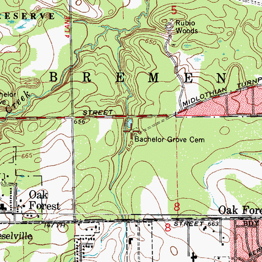 Topographic Map of Bachelor Grove Cemetery, IL