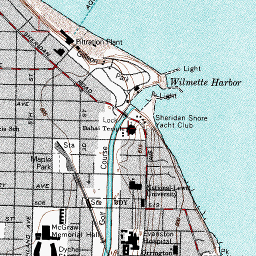 Topographic Map of Bahai Temple, IL