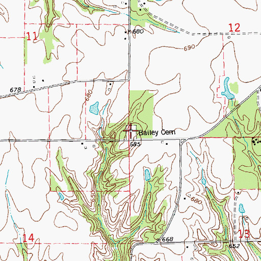 Topographic Map of Bailey Cemetery, IL